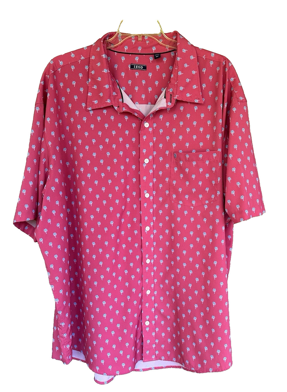 Izod Shirt Mens 4XLT Pink Button Palm Tree Print